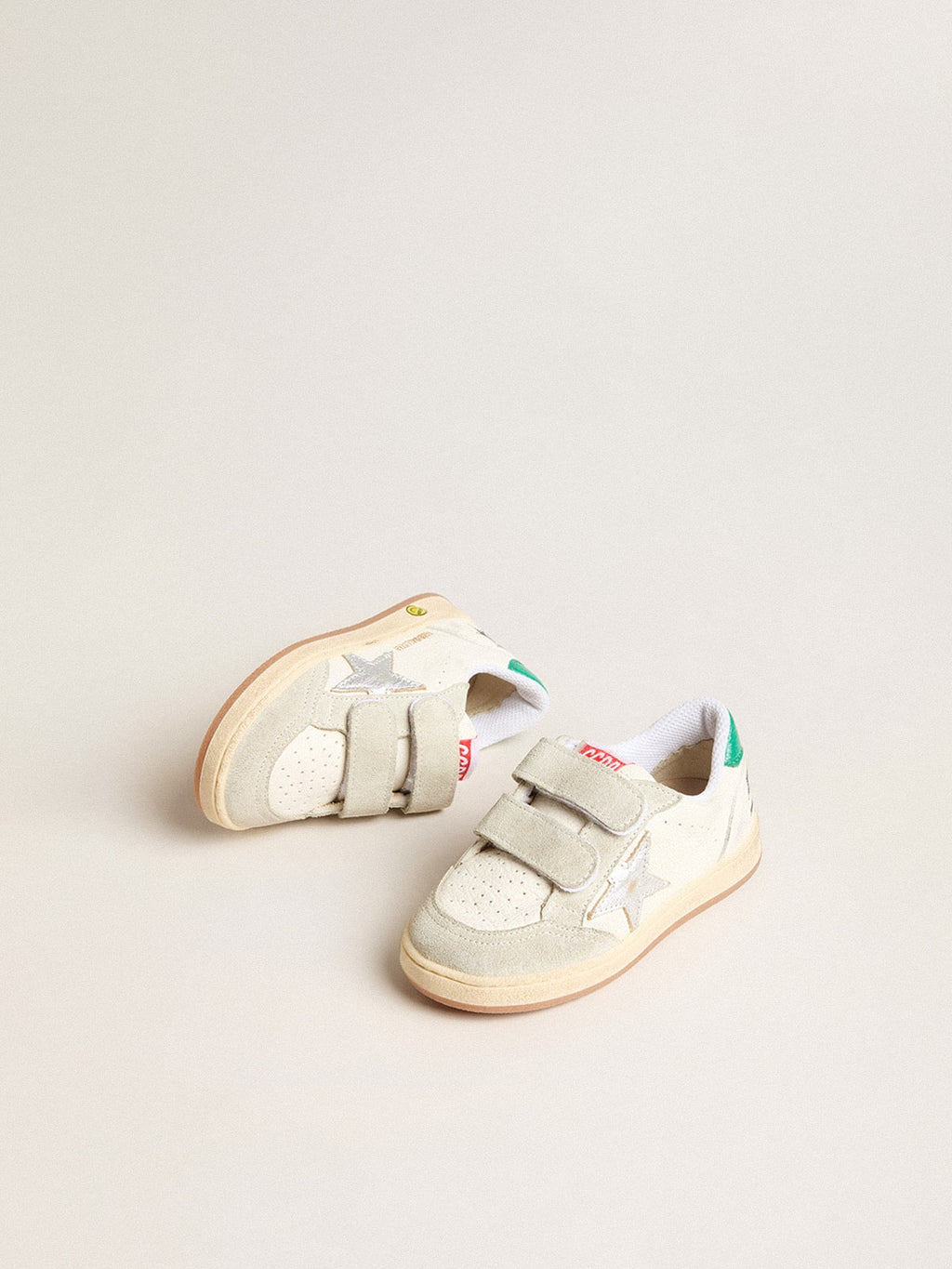 Junior Ball Star with silver star and green suede heel tab| Golden Goose