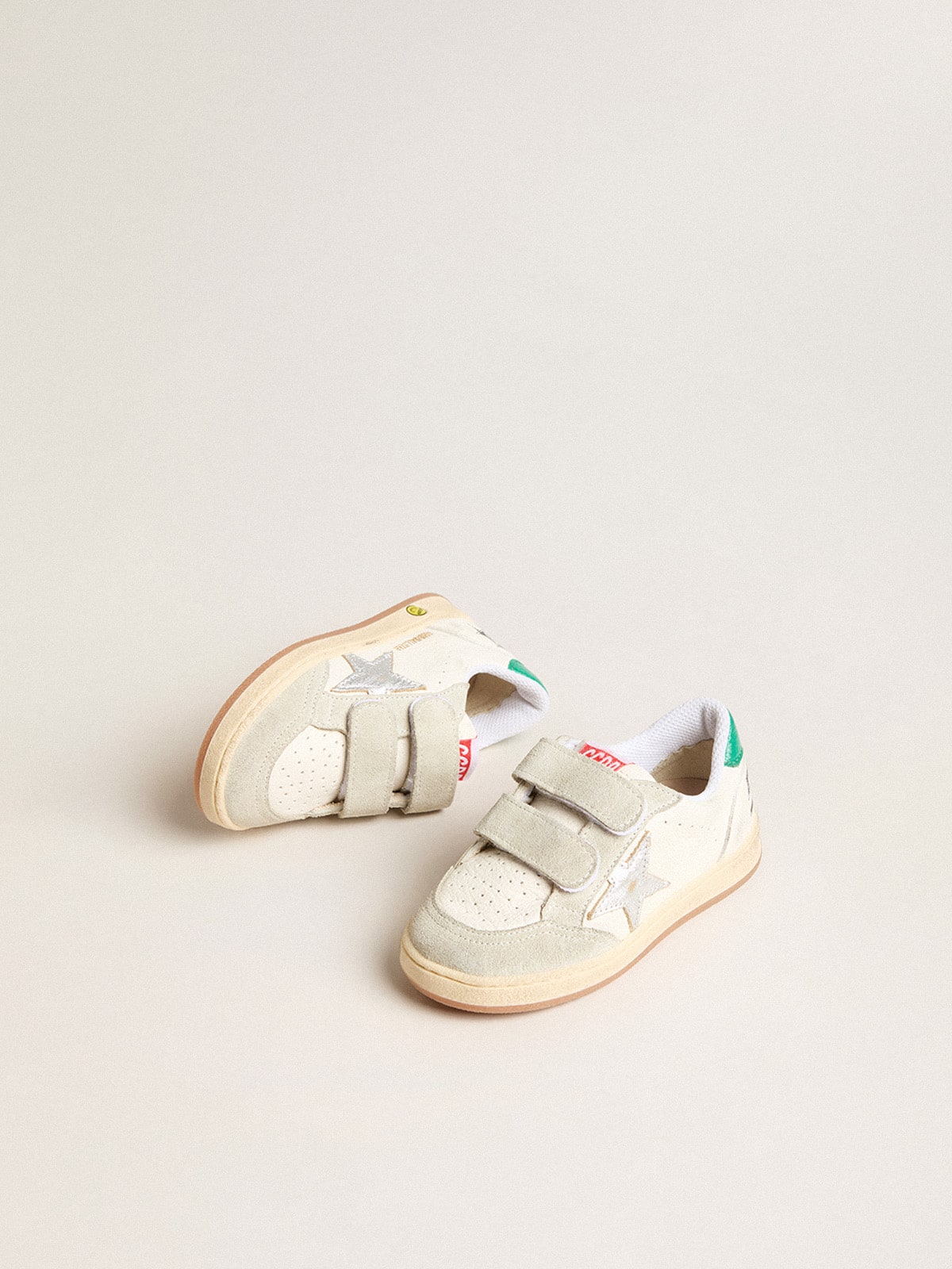 Junior Ball Star with silver star and green suede heel tab| Golden Goose