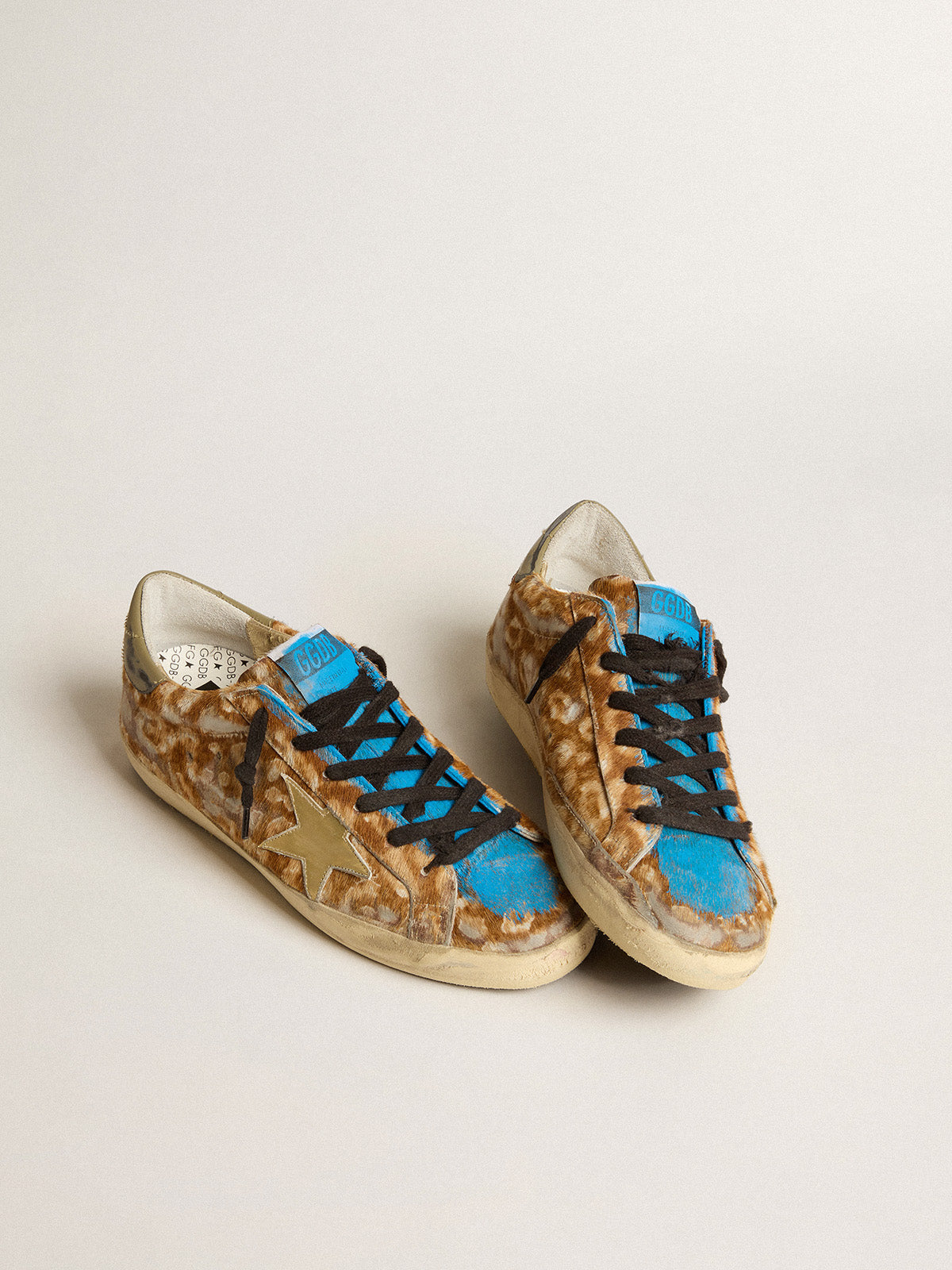 Men's Super-Star LAB in leopard pony skin with gold star and gray heel tab| Golden Goose