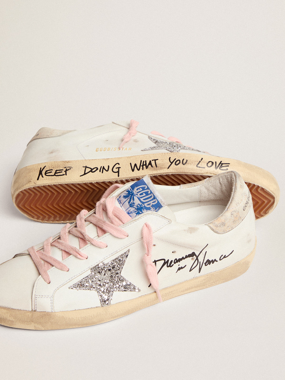 Women's Super-Star with silver glitter star and leopard print heel tab| Golden Goose