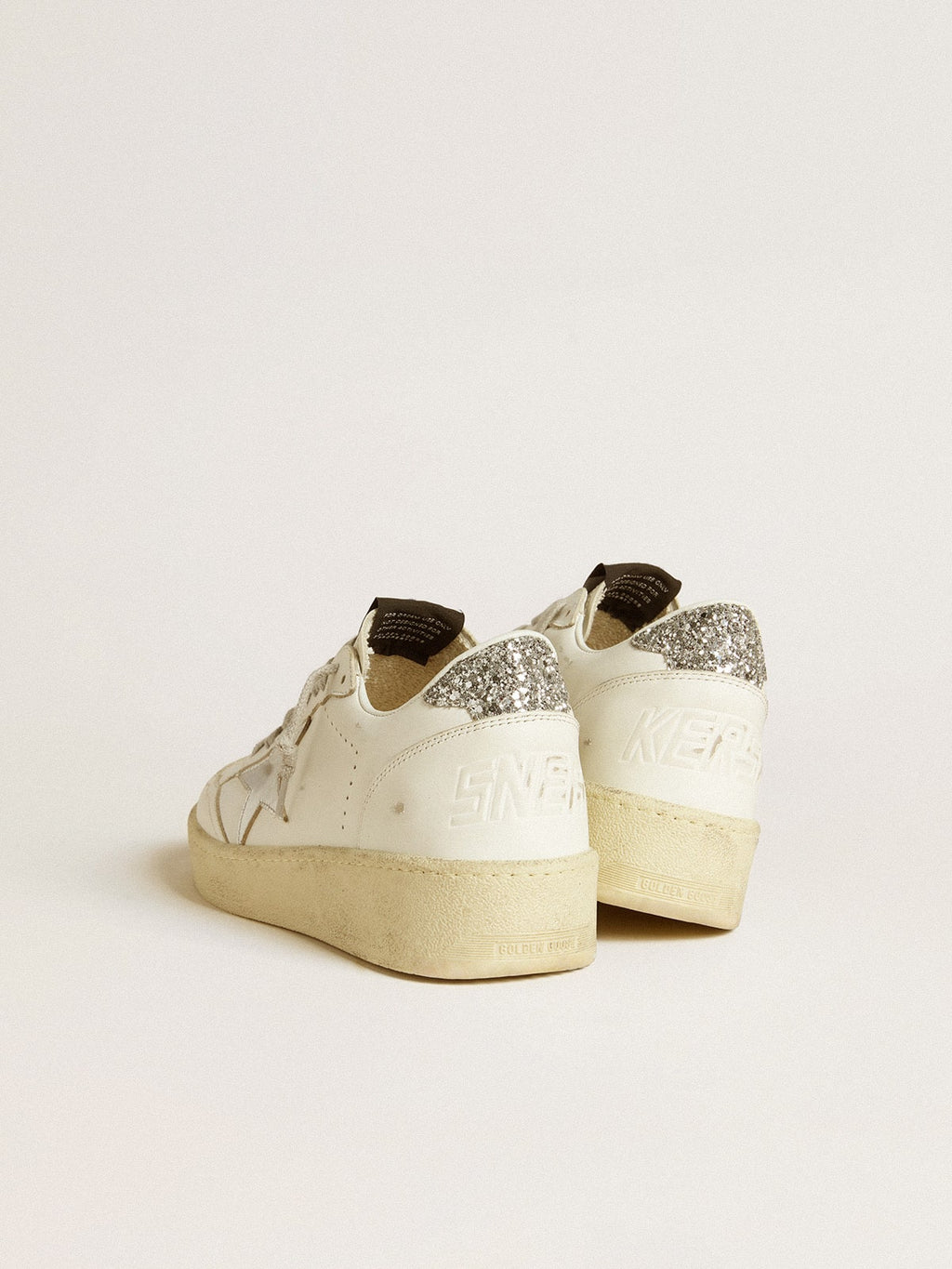 Women's Ball Star 2 with silver leather star and silver glitter heel tab| Golden Goose