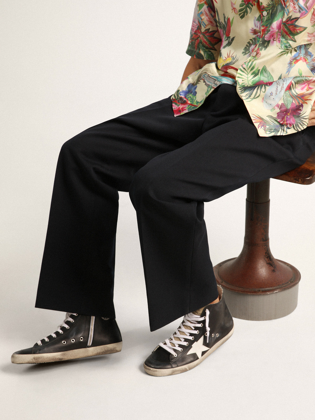 Men's Francy with black leather upper and white leather star| Golden Goose