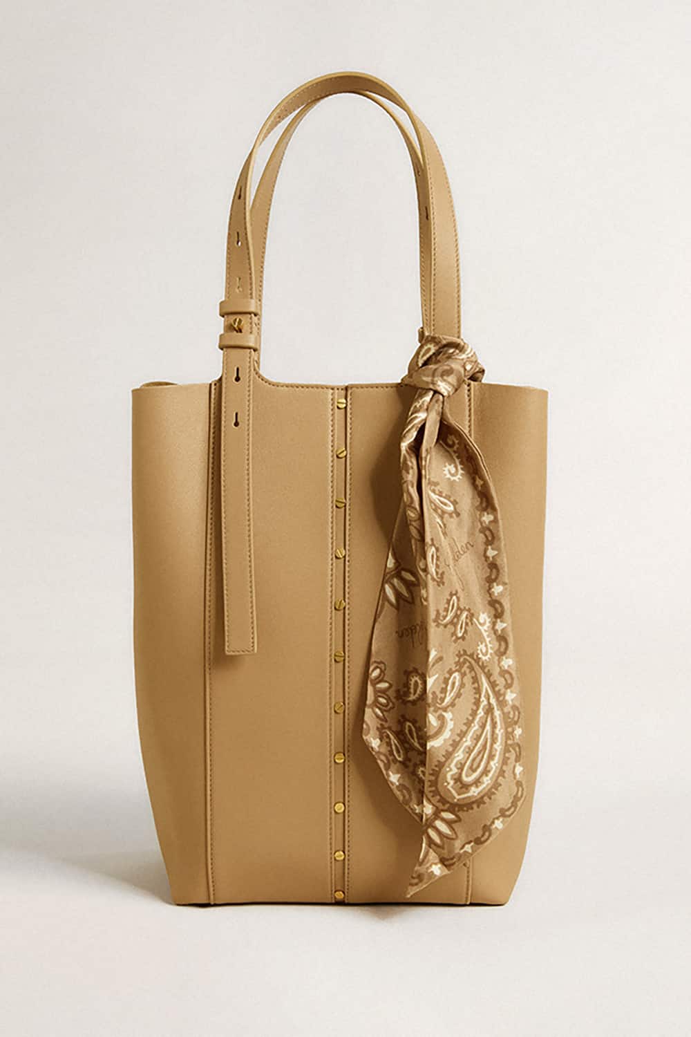 Ribbon in dove-gray silk twill with paisley pattern| Golden Goose