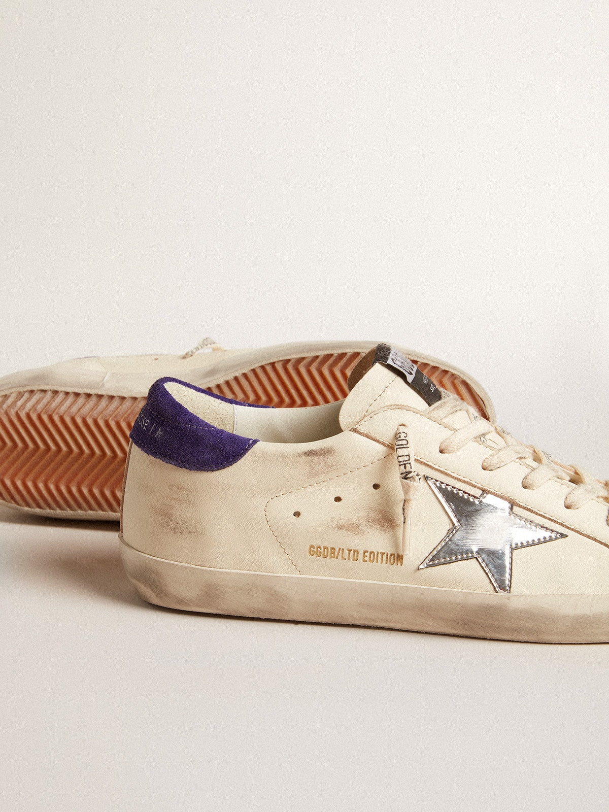 Super-Star LTD in nappa with metallic star and purple suede heel tab| Golden Goose