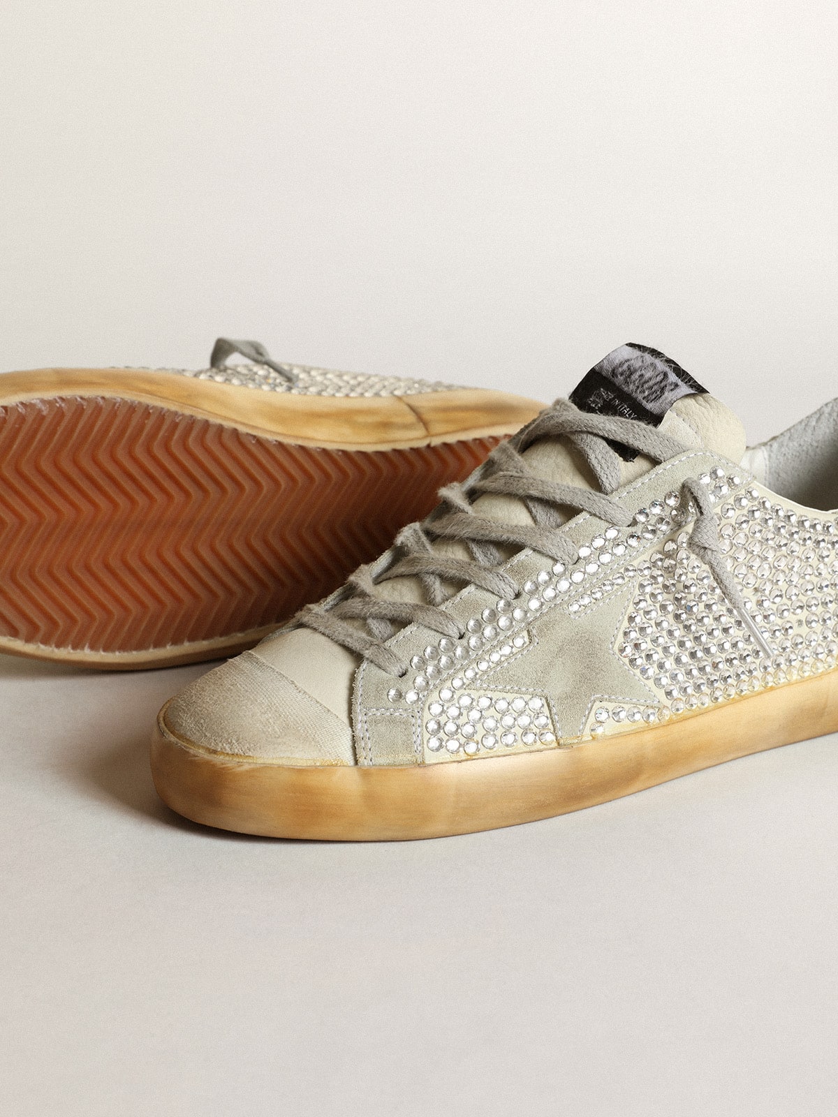 Women's Super-Star in aged white nubuck with Swarovski crystals| Golden Goose