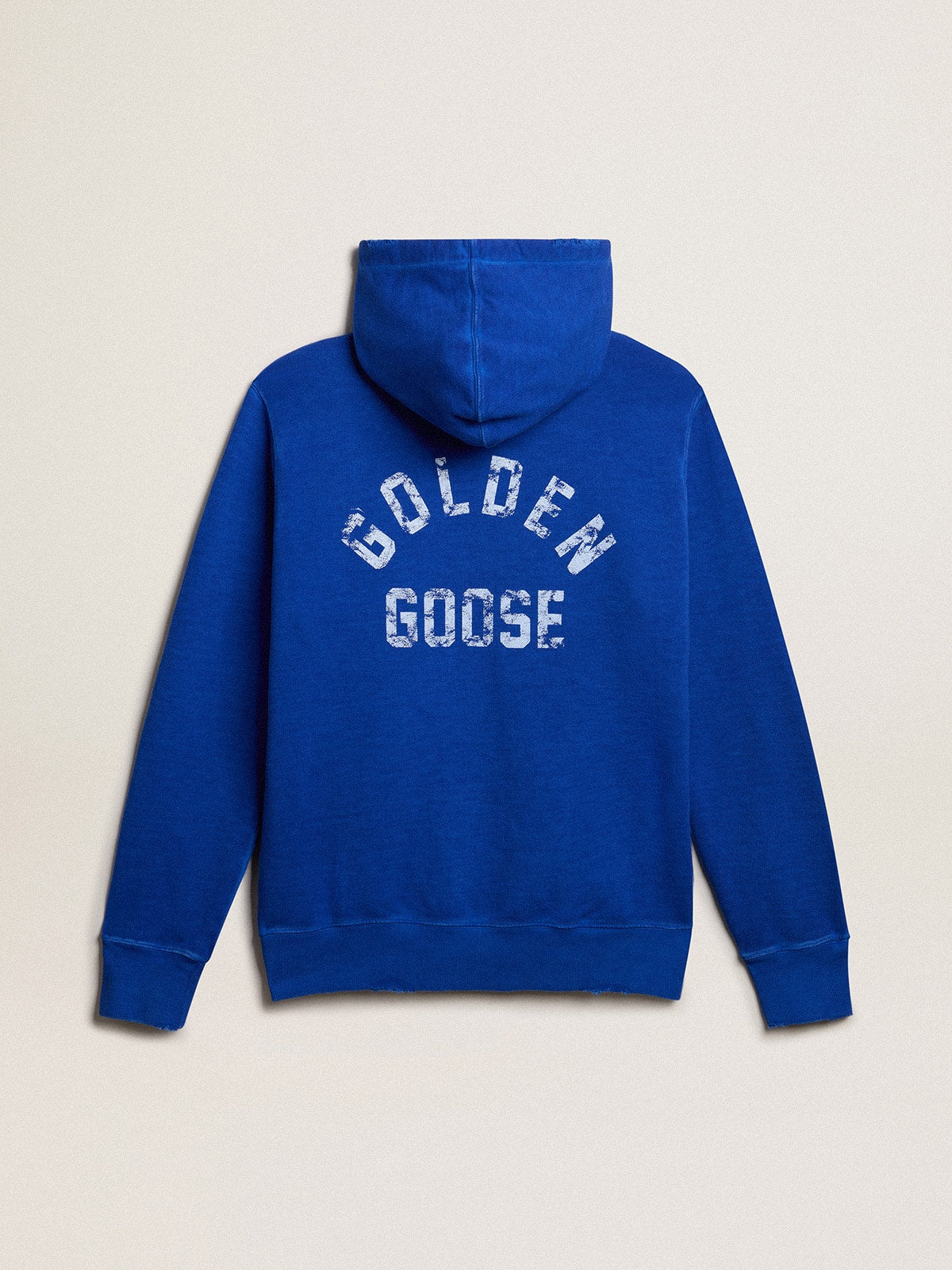 Men's blue-colored hoodie with lettering on the back| Golden Goose
