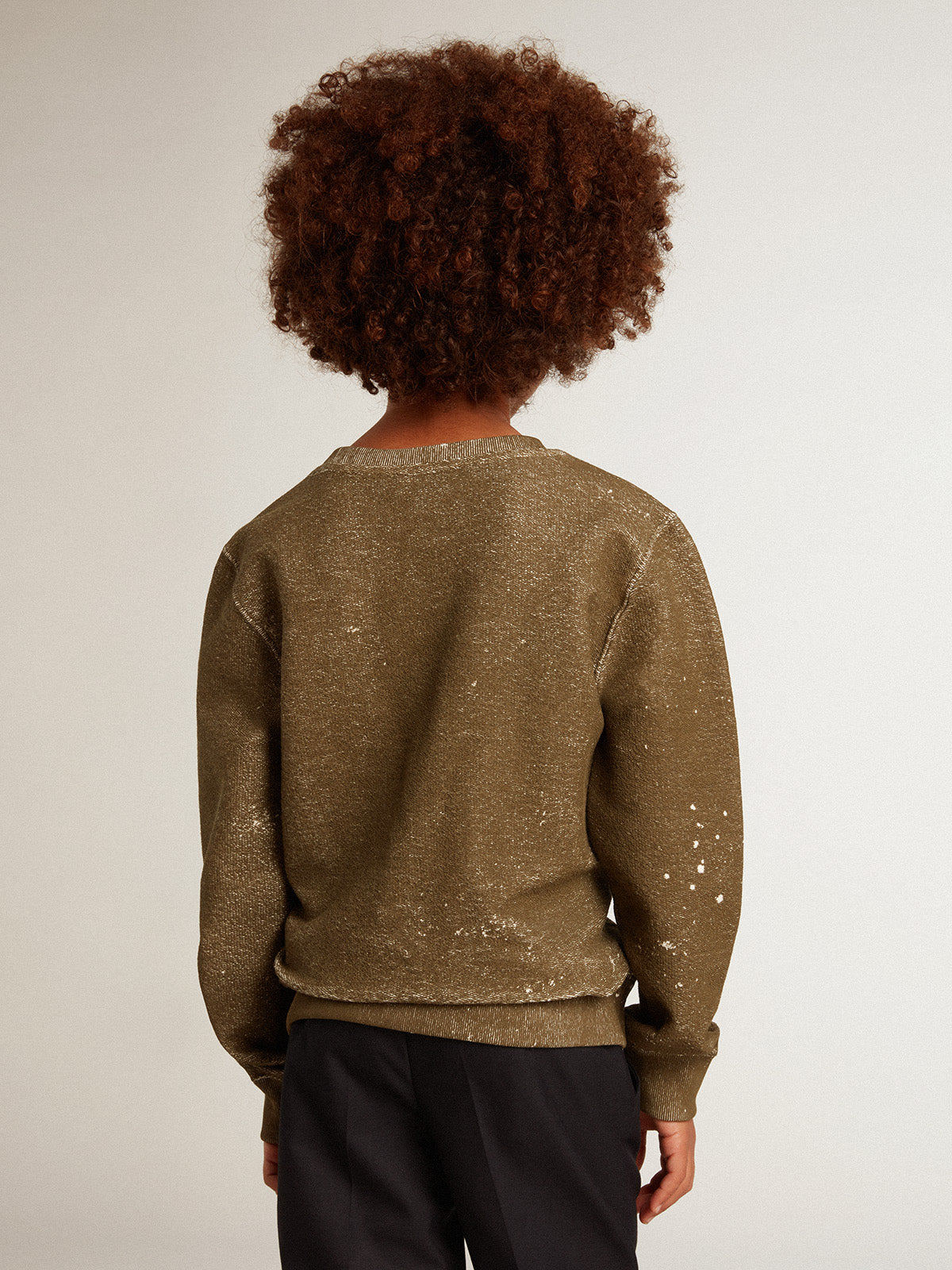 Boys' vintage-effect beech-colored cotton sweatshirt| Golden Goose