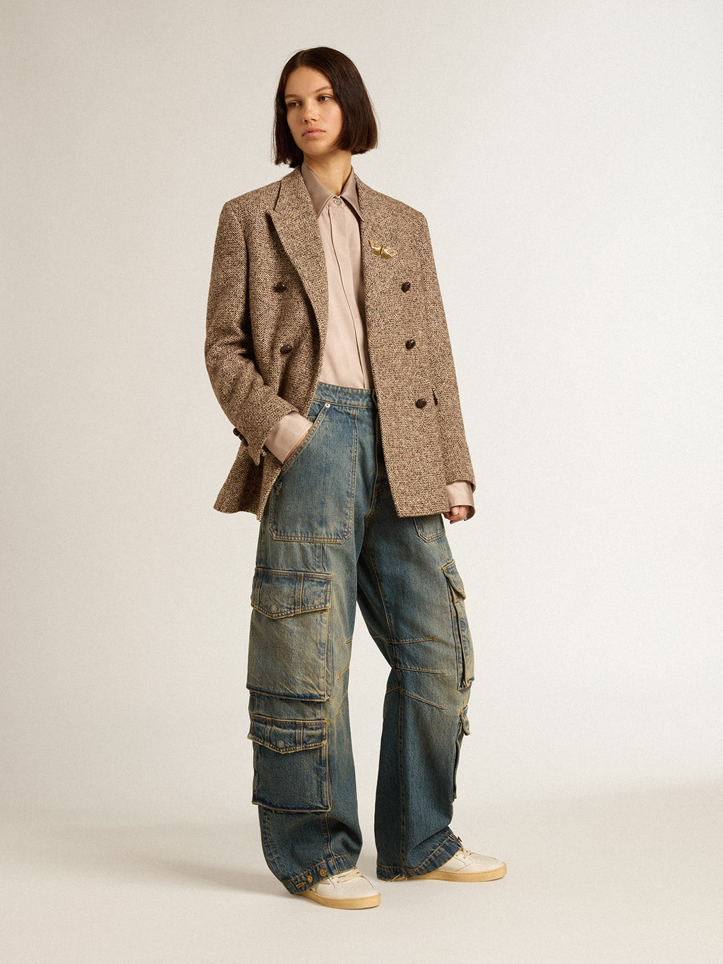 Boyfriend shirt in powder-pink viscose| Golden Goose