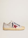Men's V-Star LTD in silver metallic suede with red suede star| Golden Goose