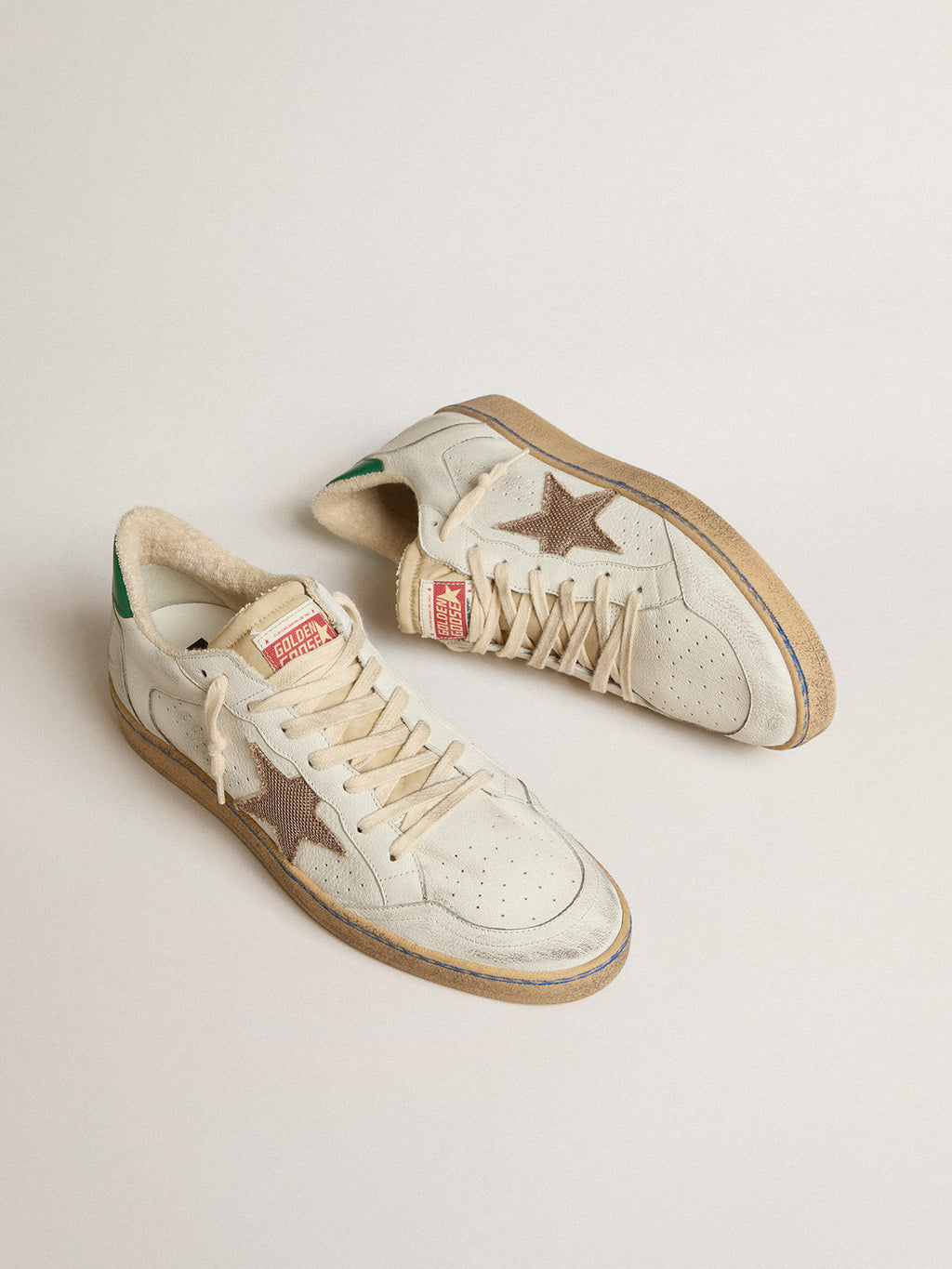 Ball Star LTD with sand mesh star and green leather heel tab| Golden Goose