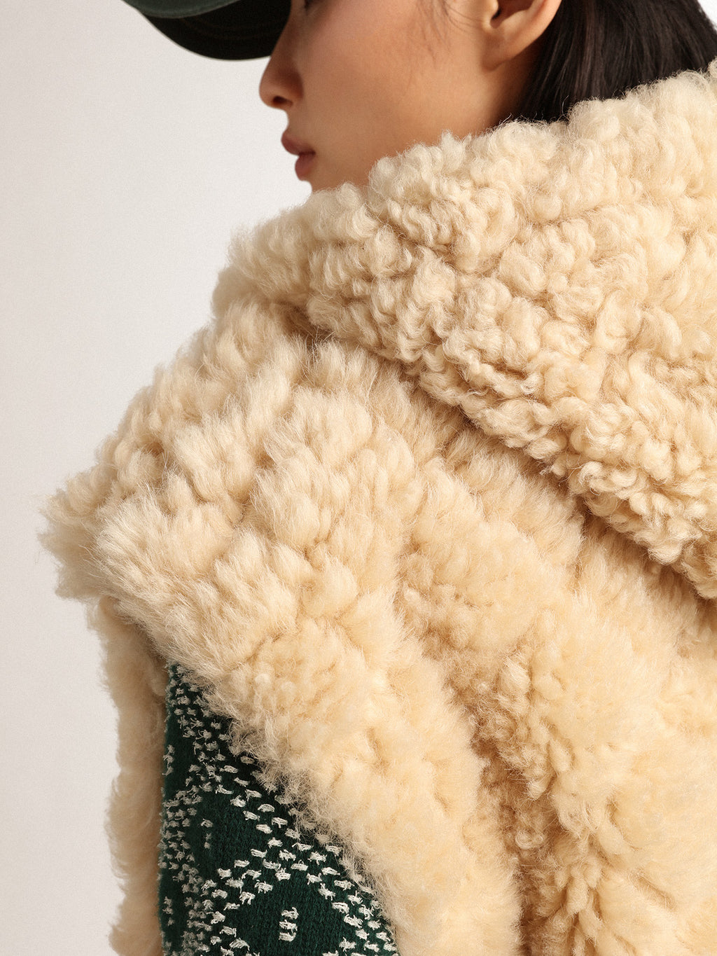 Women's reversible sheepskin vest in ecru| Golden Goose