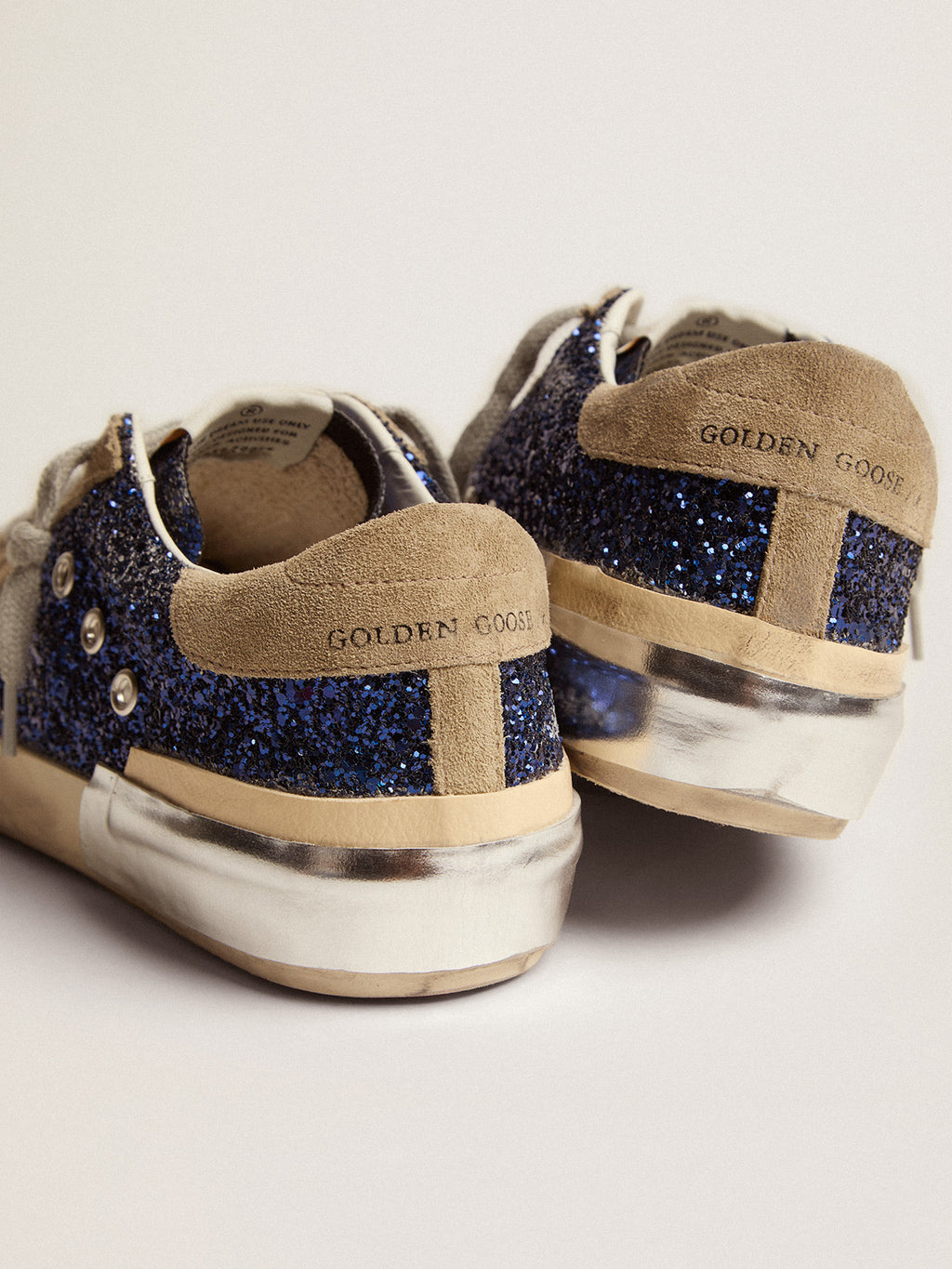 Women's Super-Star in blue glitter with dove gray suede star| Golden Goose