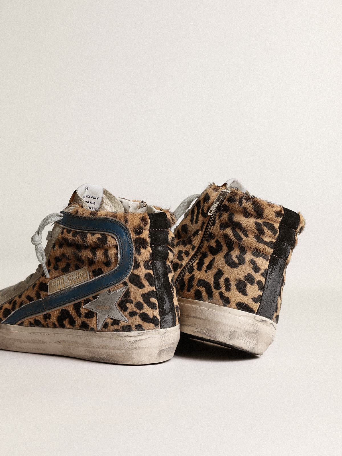 Women's Slide in leopard print pony skin with silver leather star| Golden Goose