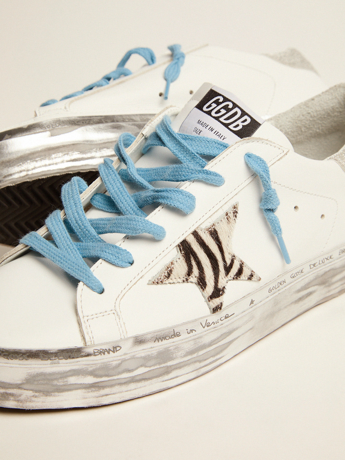 Hi Star sneakers with zebra-print pony skin star and glitter heel tab| Golden Goose